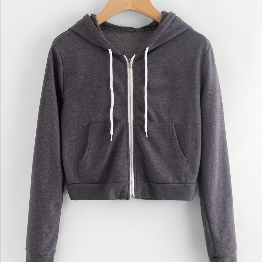 Dark Grey Cropped Zip up Hoodie size XL